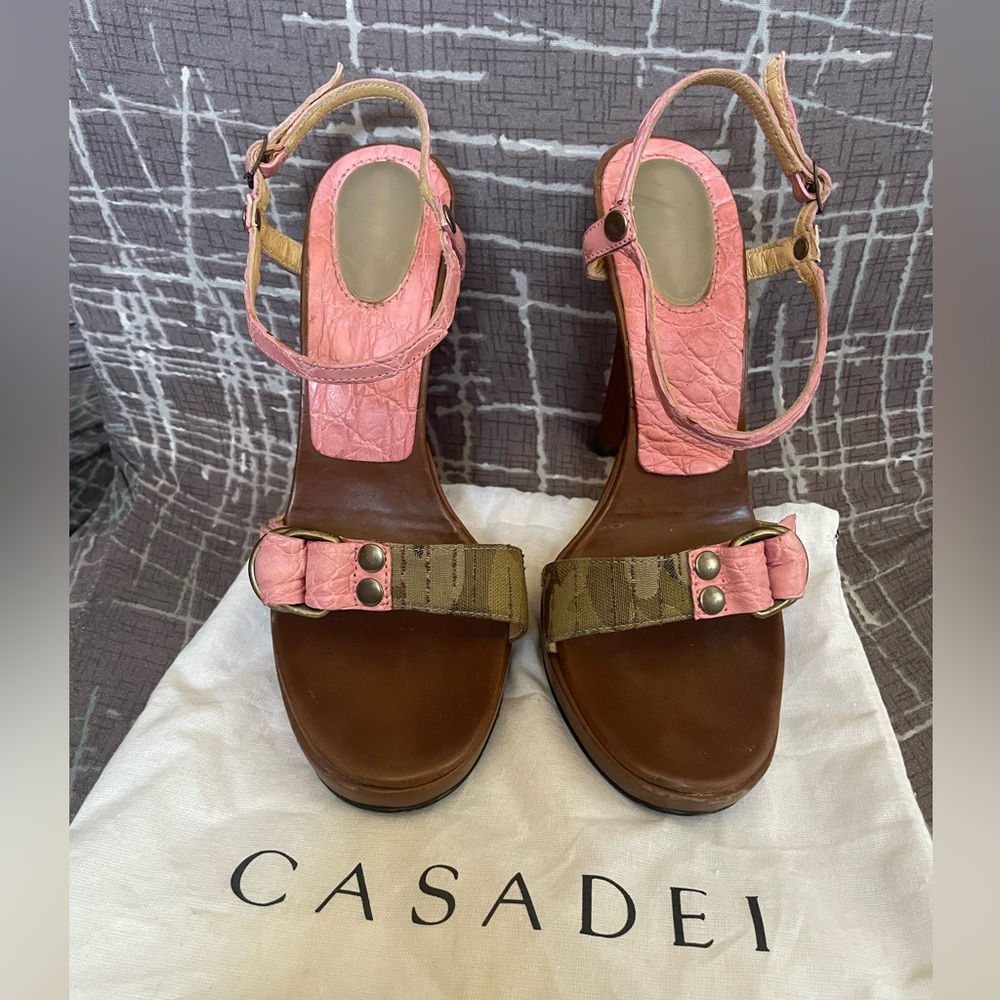 Casadei Pink and Tan Heeled Sandals